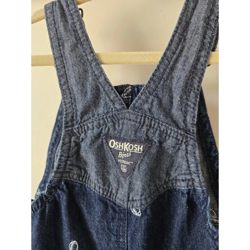 OshKosh Bgosh Kids Dark Wash Denim Football Embroidered Vestbak Overalls 12M
